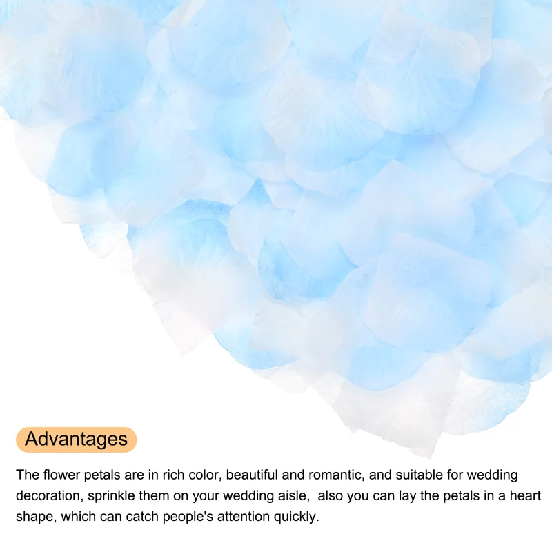Silk Artificial Flower Rose Petals, Light Blue, White Faux Flowers 2x2" 1200Pcs