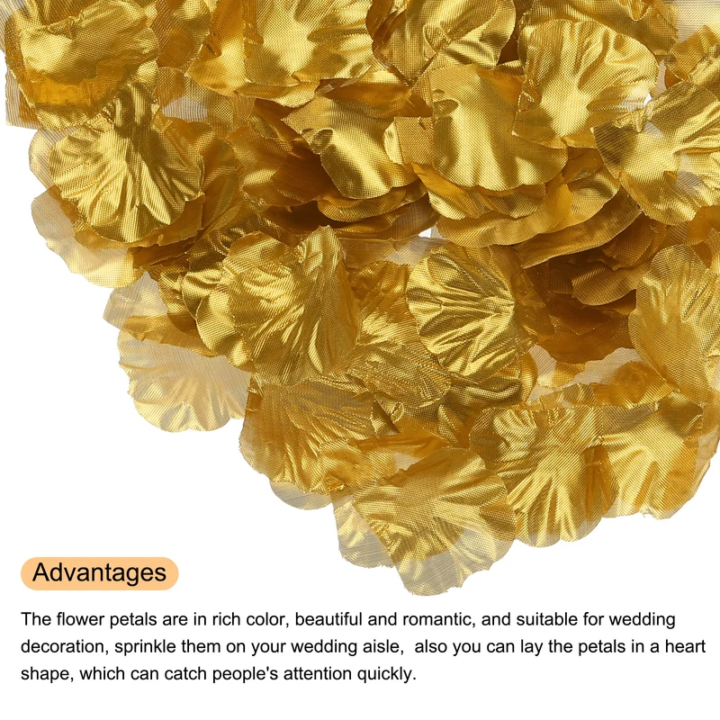 Silk Artificial Flower Rose Petals, Gold Tone Faux Flowers 2x2 Inch 1200Pcs