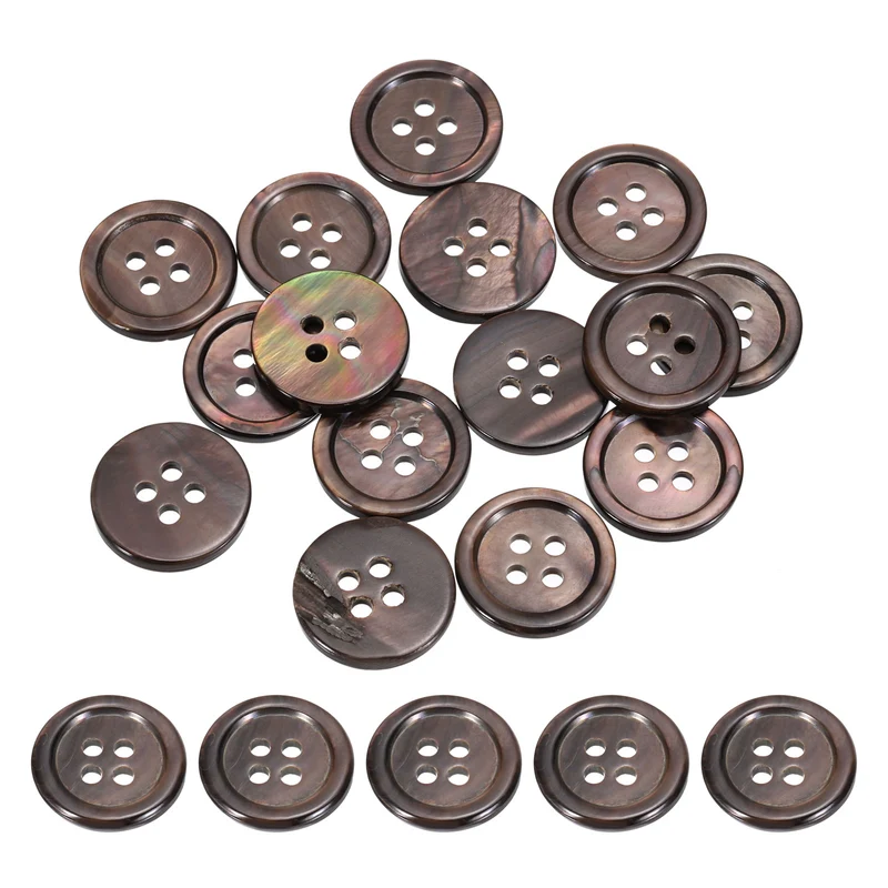 15Pcs 15mm Mother of Pearl Buttons, 4 Holes MOP Pearl Shell Buttons, Brown