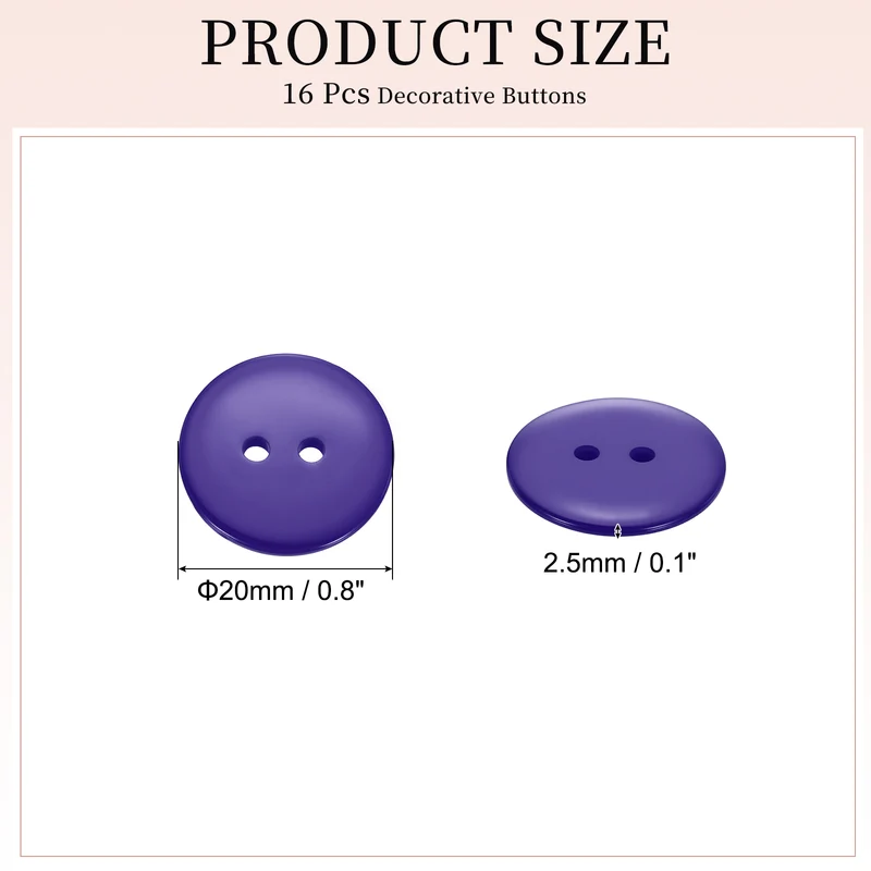 16 Pcs 20mm Resin Sewing Buttons, 2 Hole for Sewing Coats Shirts, Deep Purple