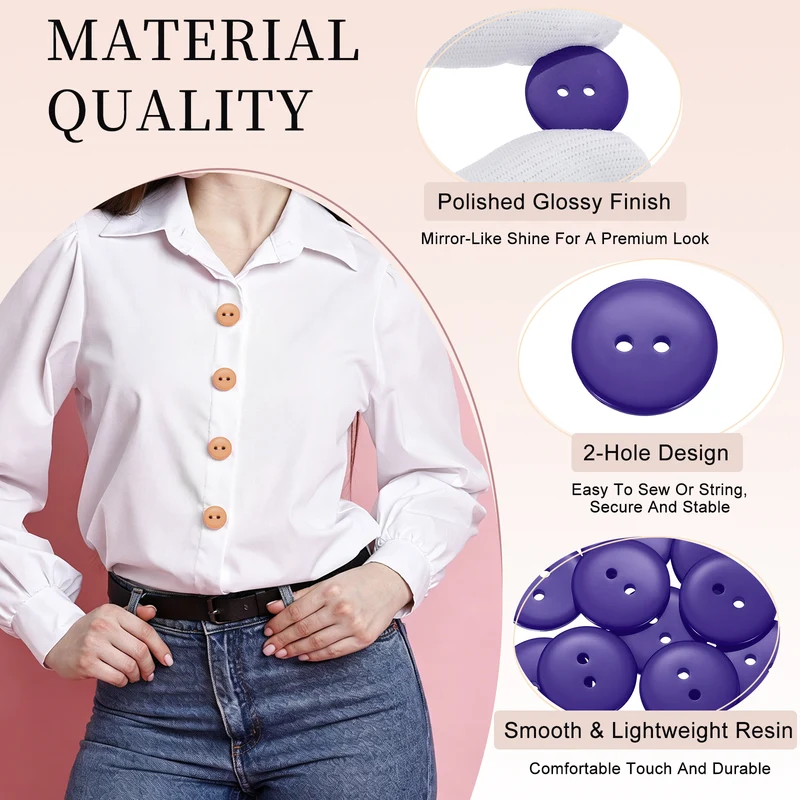 16 Pcs 20mm Resin Sewing Buttons, 2 Hole for Sewing Coats Shirts, Deep Purple