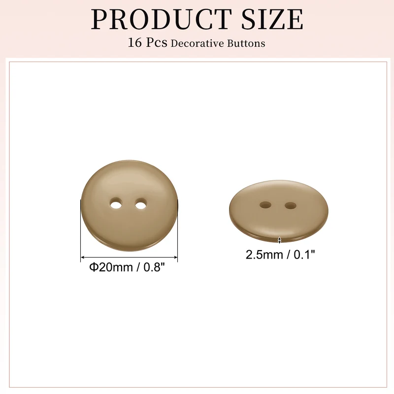 16 Pcs 20mm Resin Sewing Buttons, 2 Hole for Sewing Coats Shirts, Camel
