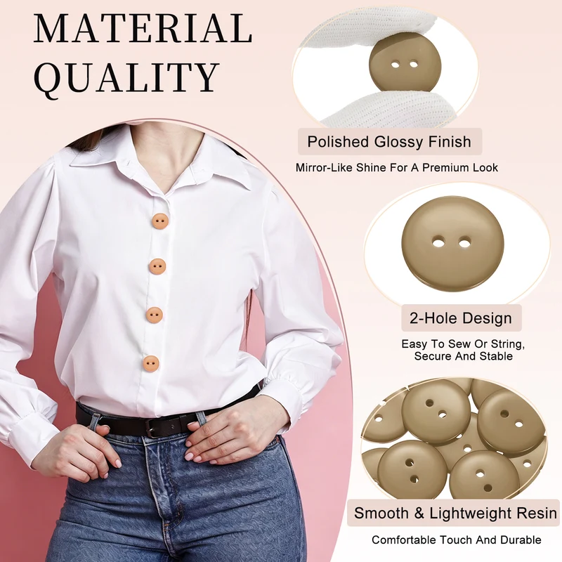 16 Pcs 20mm Resin Sewing Buttons, 2 Hole for Sewing Coats Shirts, Camel