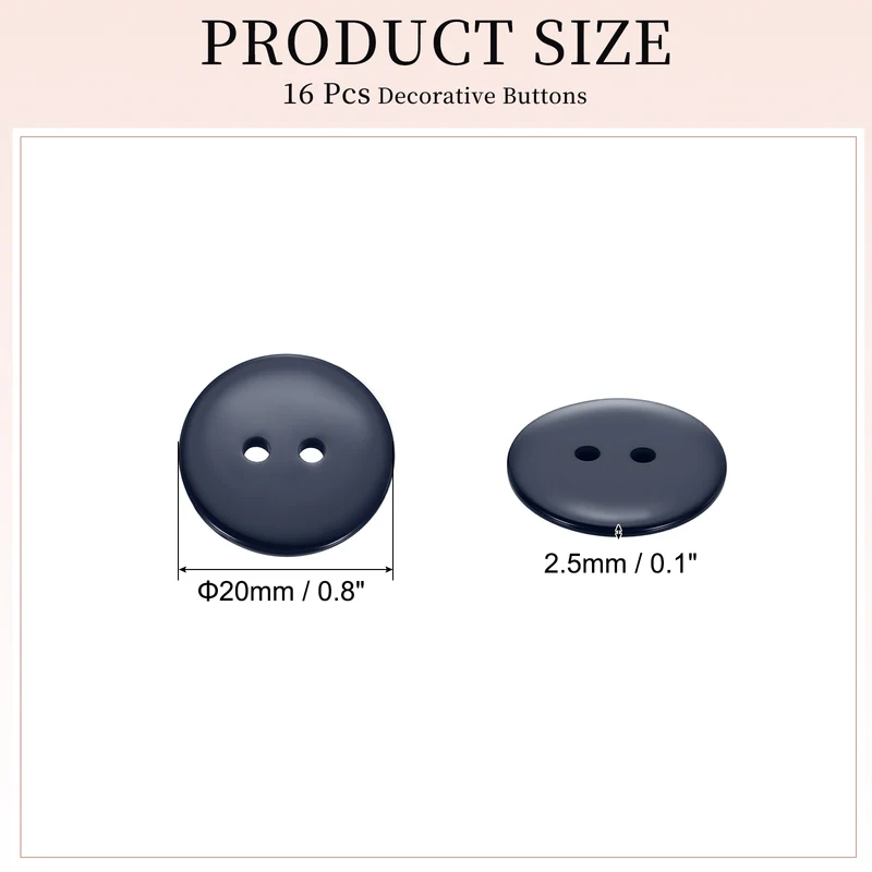 16 Pcs 20mm Resin Sewing Buttons, 2 Hole for Sewing Coats Shirts, Navy Blue