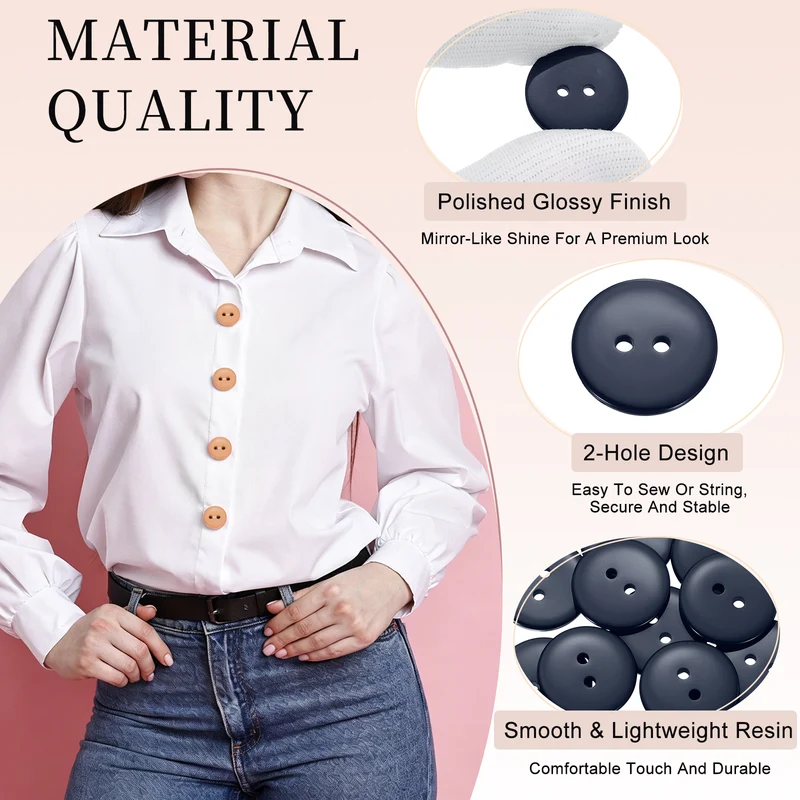 16 Pcs 20mm Resin Sewing Buttons, 2 Hole for Sewing Coats Shirts, Navy Blue
