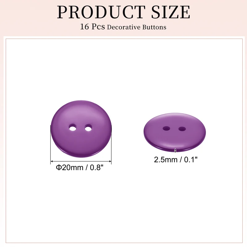 16 Pcs 20mm Resin Sewing Buttons, 2 Hole for Sewing Coats Shirts, Purple