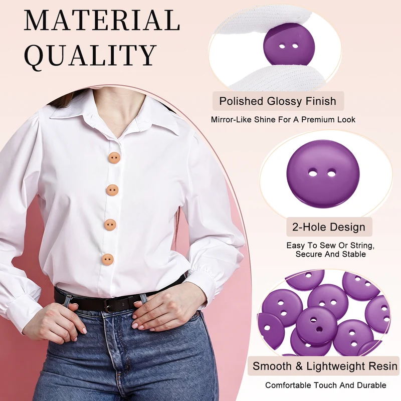 16 Pcs 20mm Resin Sewing Buttons, 2 Hole for Sewing Coats Shirts, Purple