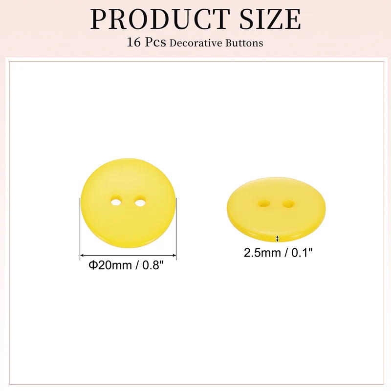 16 Pcs 20mm Resin Sewing Buttons, 2 Hole for Sewing Coats Shirts, Yellow