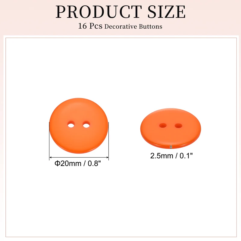 16 Pcs 20mm Resin Sewing Buttons, 2 Hole for Sewing Coats Shirts, Orange