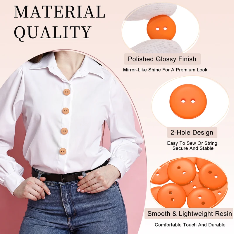 16 Pcs 20mm Resin Sewing Buttons, 2 Hole for Sewing Coats Shirts, Orange