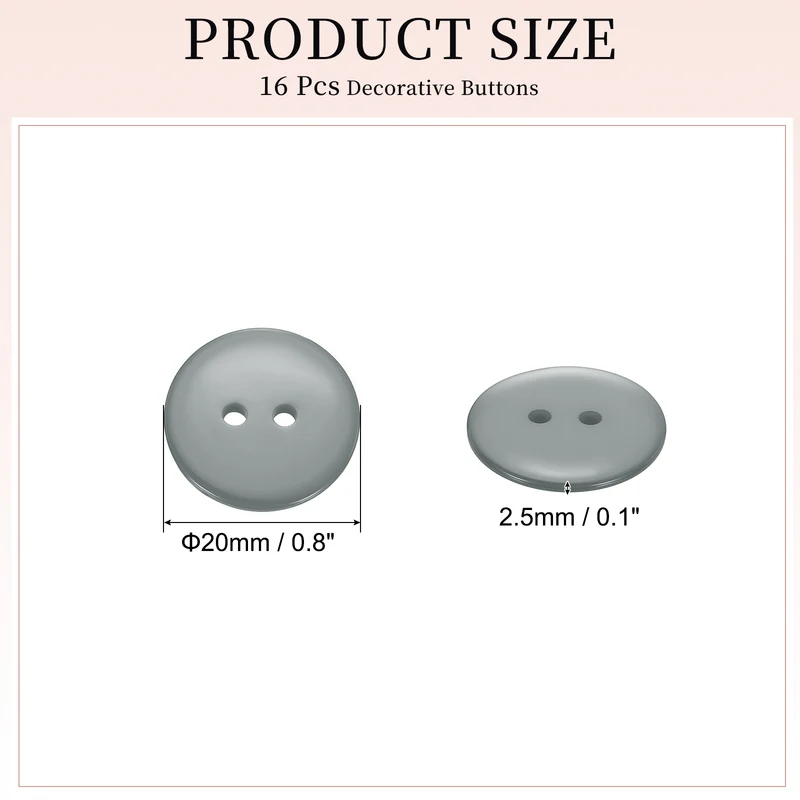 16 Pcs 20mm Resin Sewing Buttons, 2 Hole for Sewing Coats Shirts, Gray