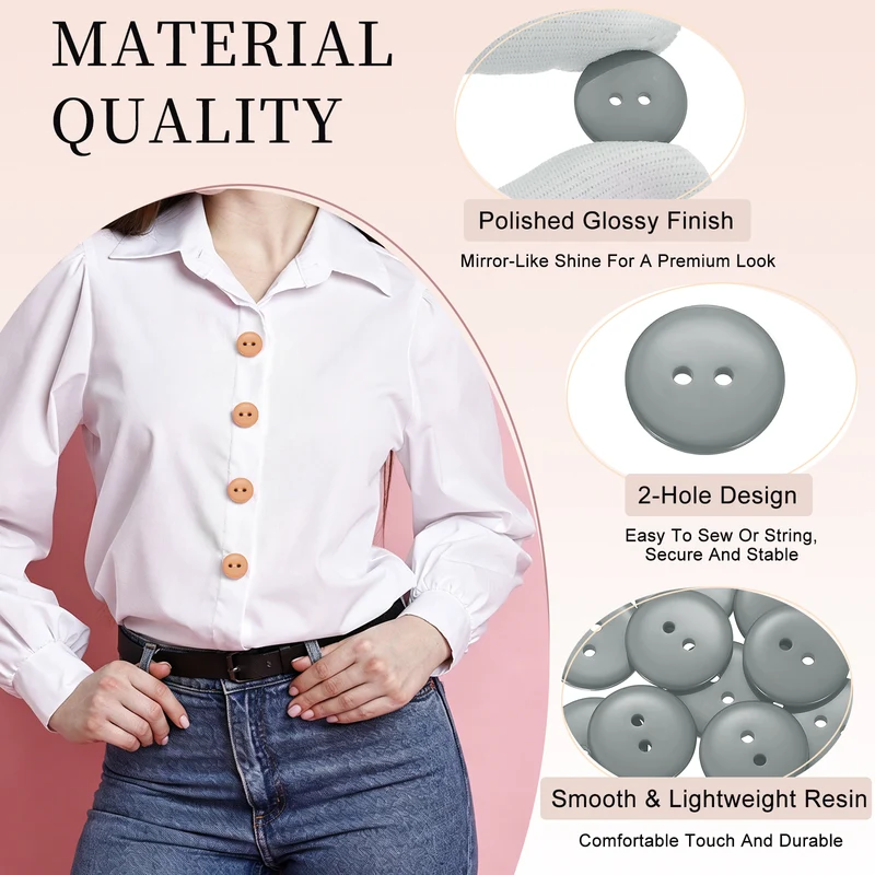 16 Pcs 20mm Resin Sewing Buttons, 2 Hole for Sewing Coats Shirts, Gray