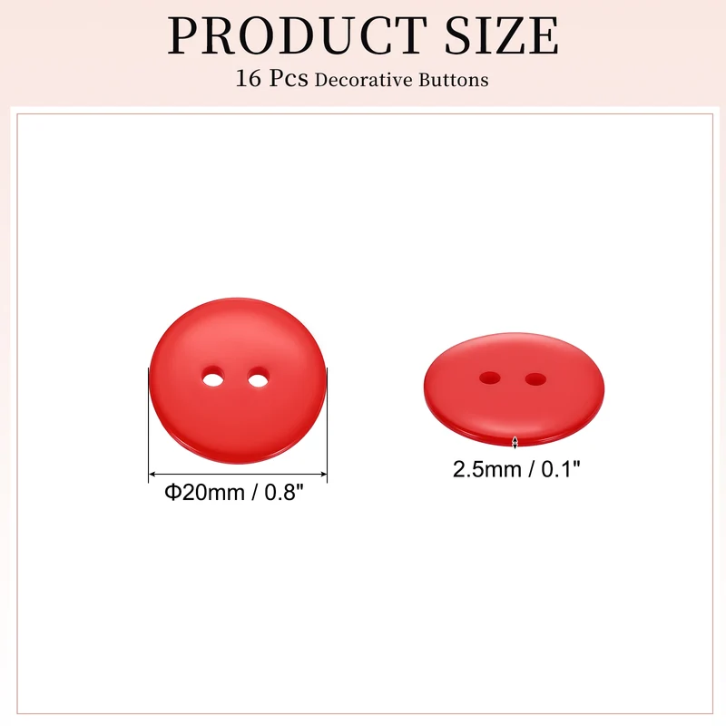 16 Pcs 20mm Resin Sewing Buttons, 2 Hole for Sewing Coats Shirts, Orange Red