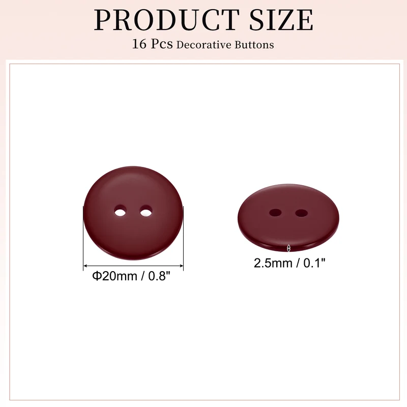 16 Pcs 20mm Resin Sewing Buttons, 2 Hole for Sewing Coats Shirts, Dark Red