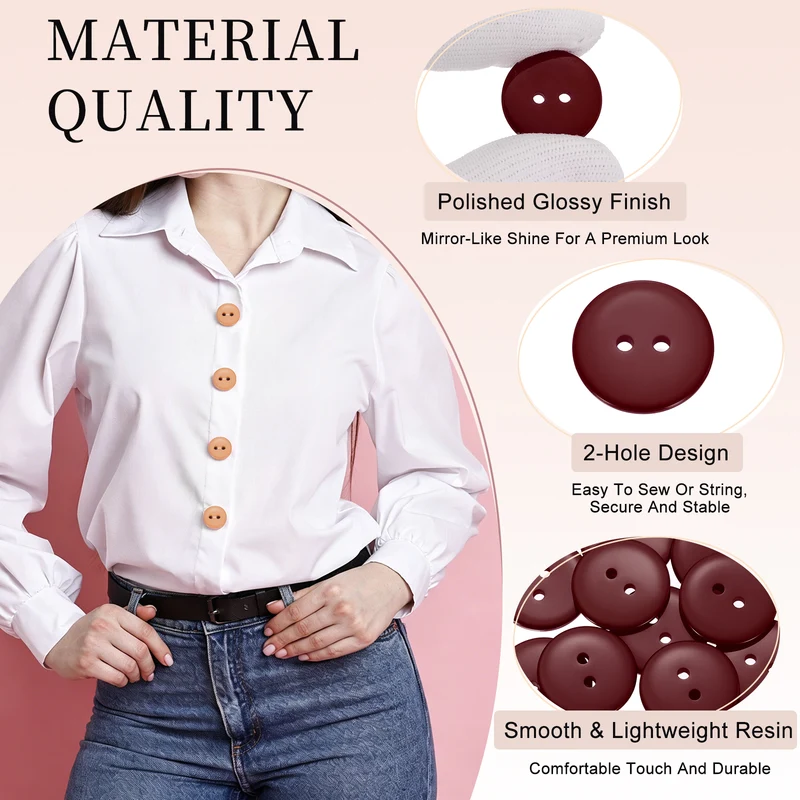 16 Pcs 20mm Resin Sewing Buttons, 2 Hole for Sewing Coats Shirts, Dark Red