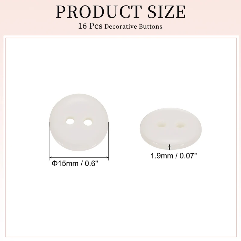 16 Pcs 15mm Resin Sewing Buttons, 2 Hole for Sewing Coats Shirts, Beige