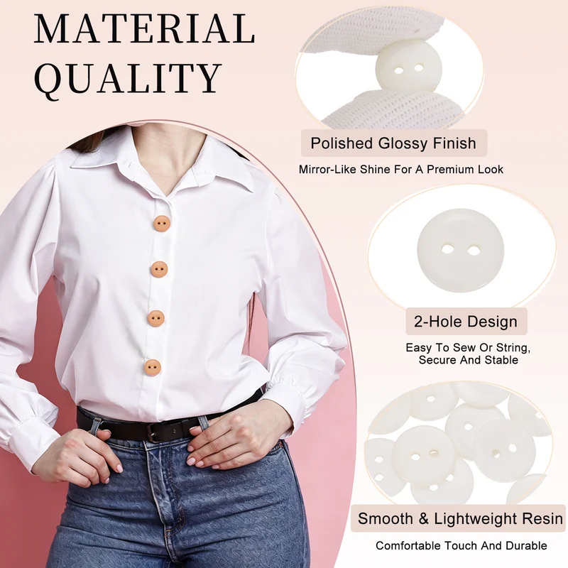 16 Pcs 15mm Resin Sewing Buttons, 2 Hole for Sewing Coats Shirts, Beige