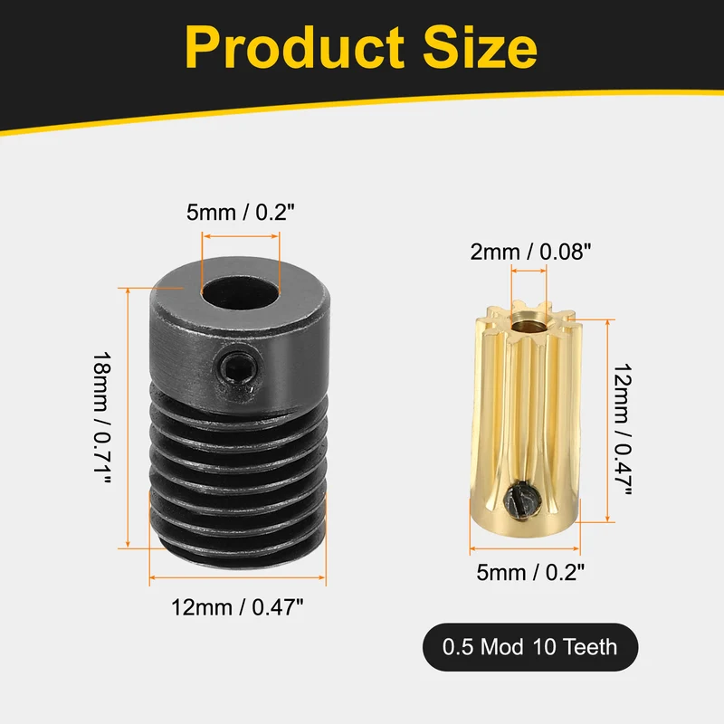 Worm Gear Set 0.5 Module 10:1 Reduction Rate(Gear-2mm Bore, Rod 5mm Bore)