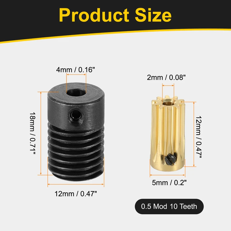 Worm Gear Set 0.5 Module 10:1 Reduction Rate(Gear-2mm Bore, Rod 4mm Bore)
