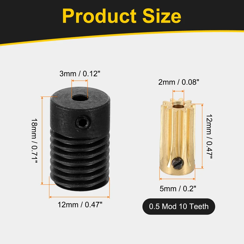 Worm Gear Set 0.5 Module 10:1 Reduction Rate(Gear-2mm Bore, Rod 3mm Bore)