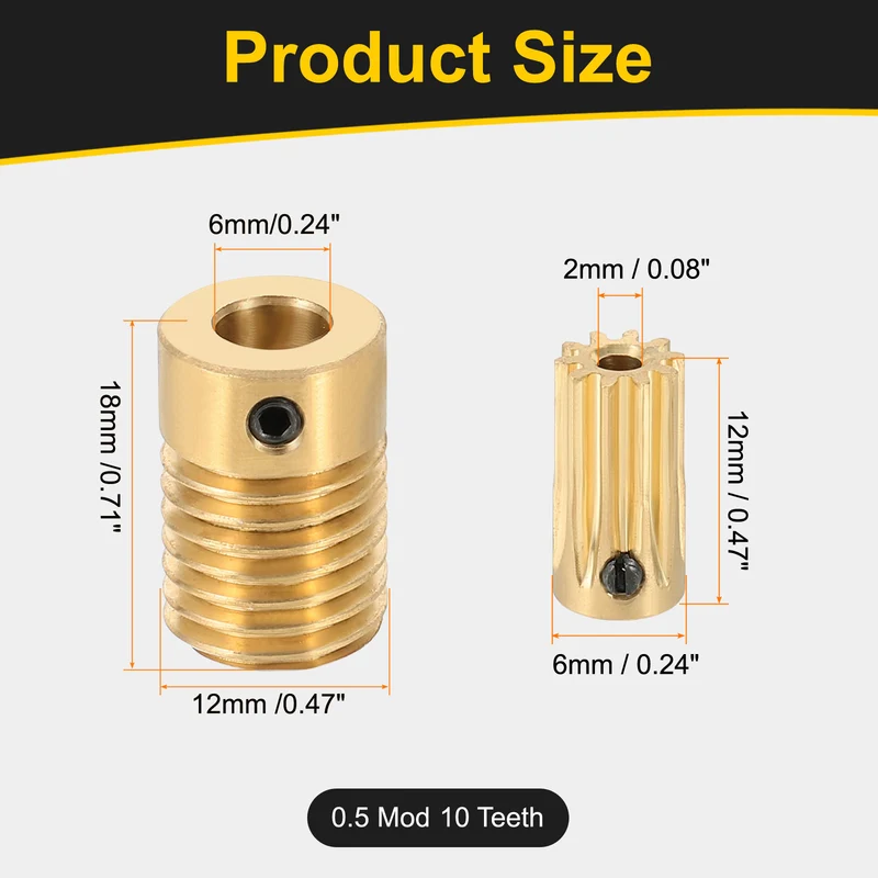 Worm Gear Set 0.5 Module 10:1 Reduction Rate(Gear-2mm Bore Rod 6mm Bore)