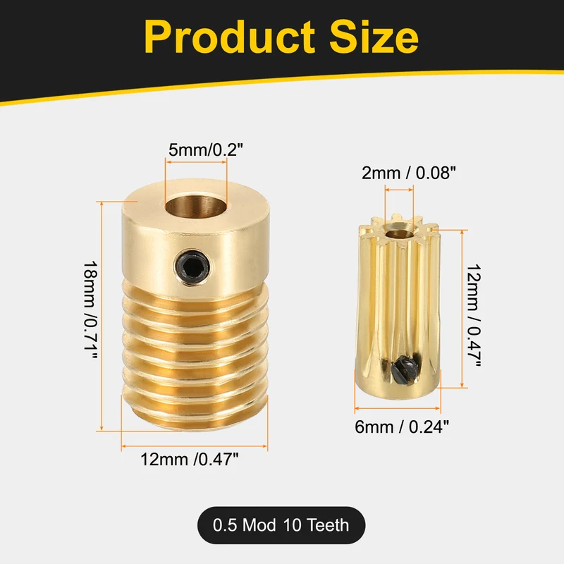 Worm Gear Set 0.5 Module 10:1 Reduction Rate(Gear-2mm Bore, Rod 5mm Bore)