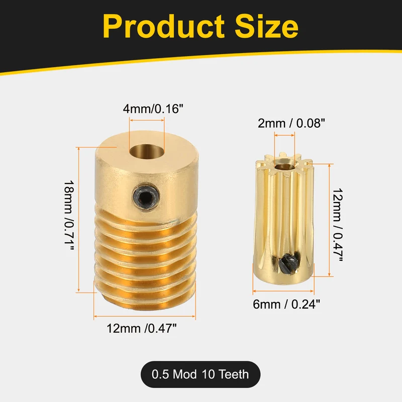 Worm Gear Set 0.5 Module 10:1 Reduction Rate(Gear-2mm Bore, Rod 4mm Bore)