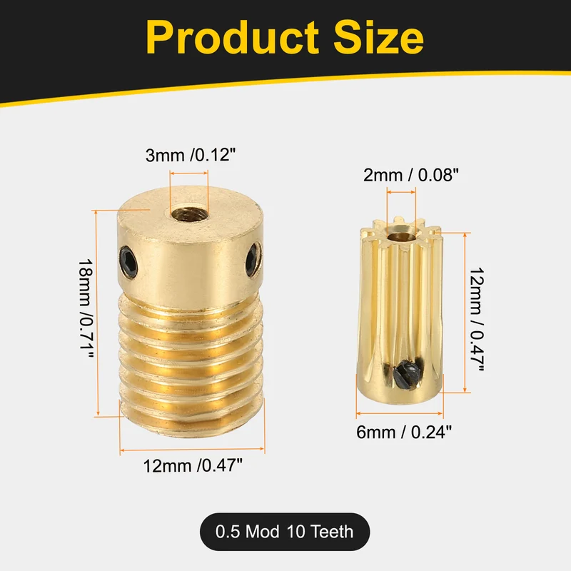 Worm Gear Set 0.5 Module 10:1 Reduction Rate(Gear-2mm Bore Rod 3mm Bore)