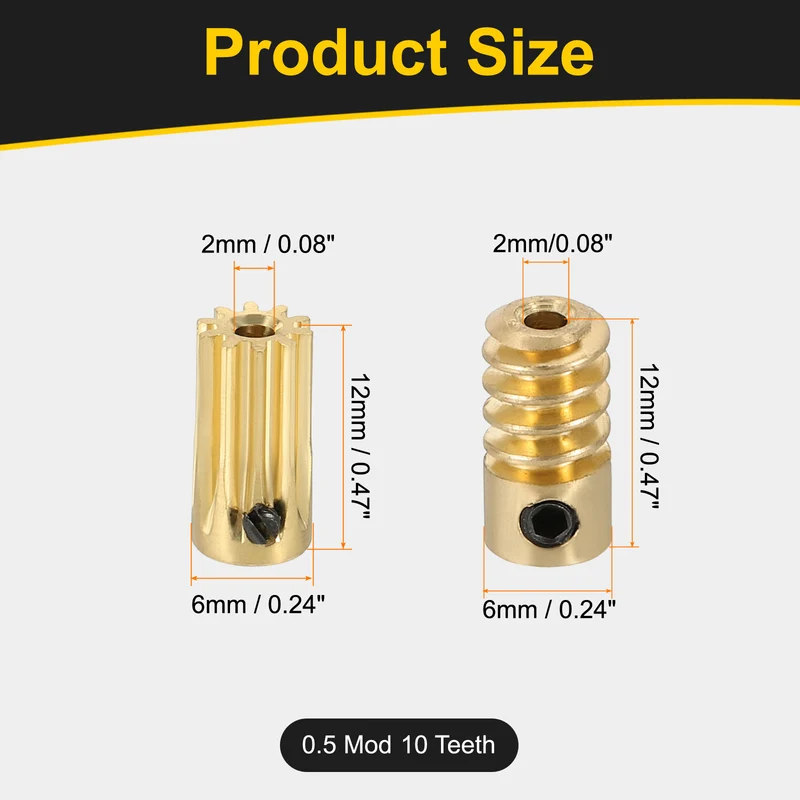 Worm Gear Set 0.5 Module 10:1 Reduction Rate Gear-2mm Bore Rod 2mm Bore