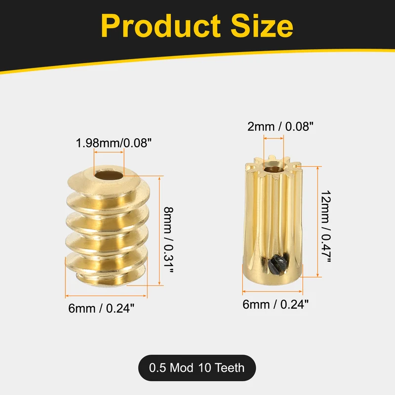 Worm Gear Set 0.5 Module 10:1 Reduction Rate(Gear-2mm Bore, Rod 1.98mm Bore)