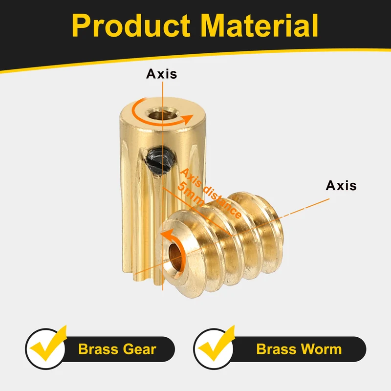 Worm Gear Set 0.5 Module 10:1 Reduction Rate(Gear-2mm Bore, Rod 1.98mm Bore)