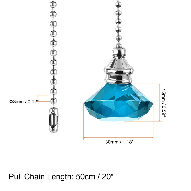 20 Inch Ceiling Fan Pull Chain Extension Crystal Diamond Pendant Light Blue