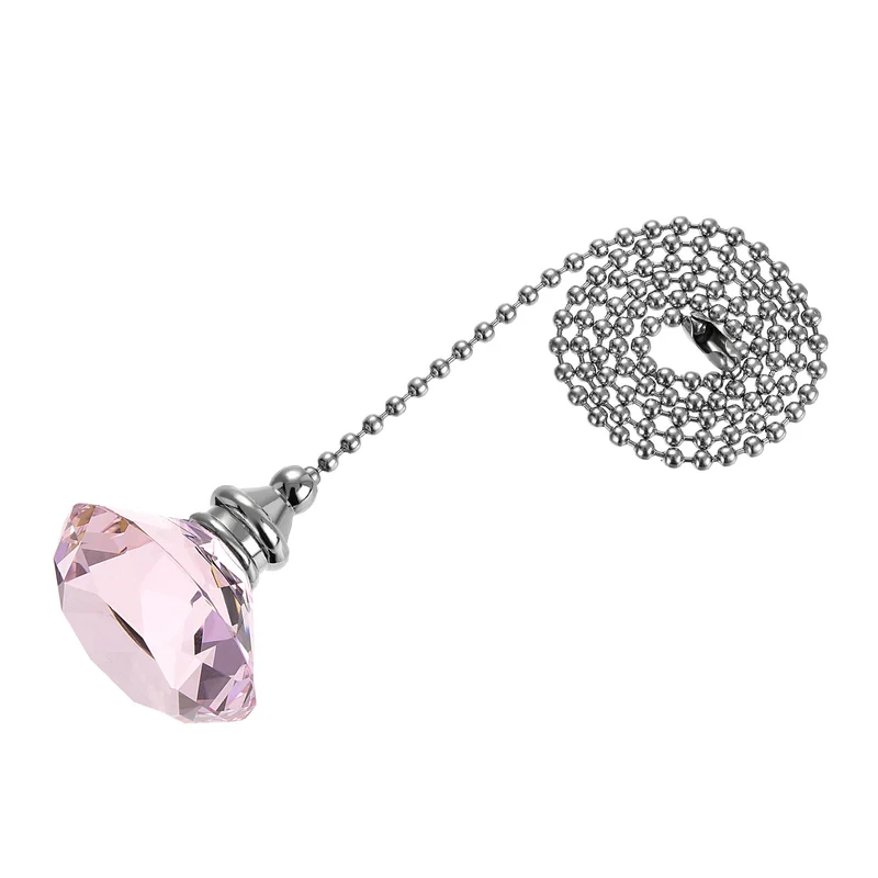 20 Inch Ceiling Fan Pull Chain, Decorative Crystal Fan Pull Chain Ornament Extension, 3mm Diameter Beaded Diamond Pendant, Pink