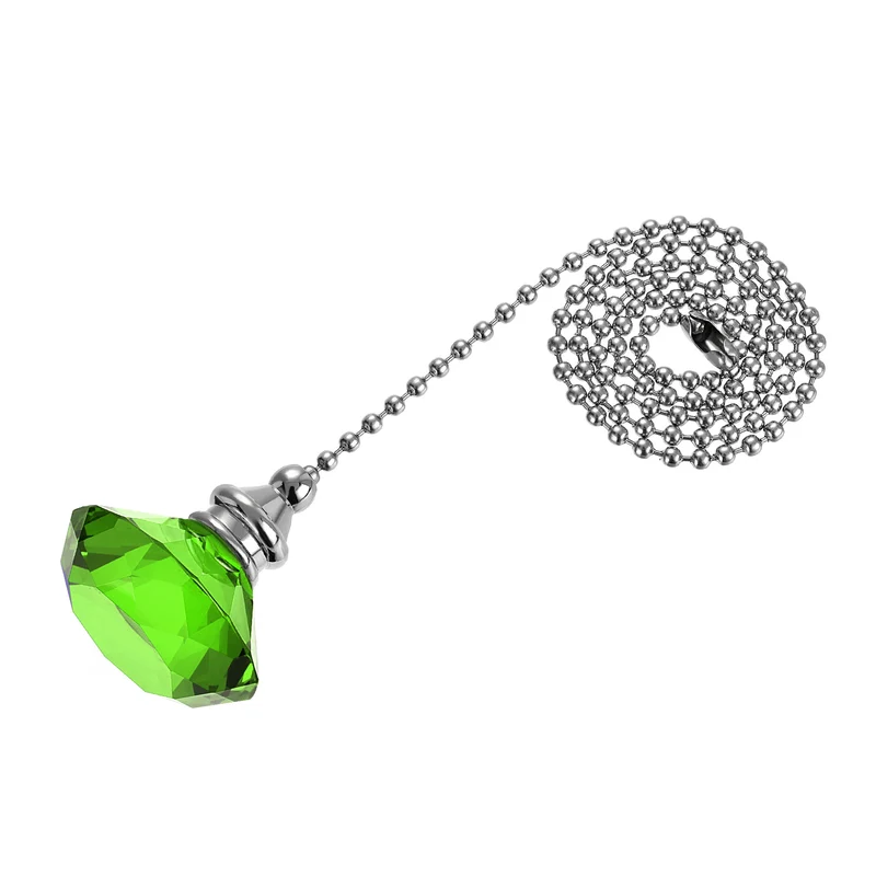 20 Inch Ceiling Fan Pull Chain, Decorative Crystal Fan Pull Chain Ornament Extension, 3mm Diameter Beaded Diamond Pendant, Green