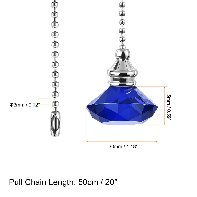 20 Inch Ceiling Fan Pull Chain Extension Crystal Diamond Pendant Blue