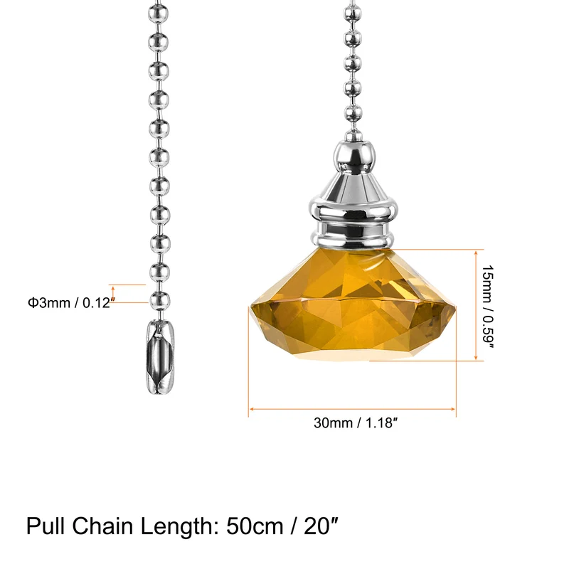 20 Inch Ceiling Fan Pull Chain Extension Crystal Diamond Pendant Amber