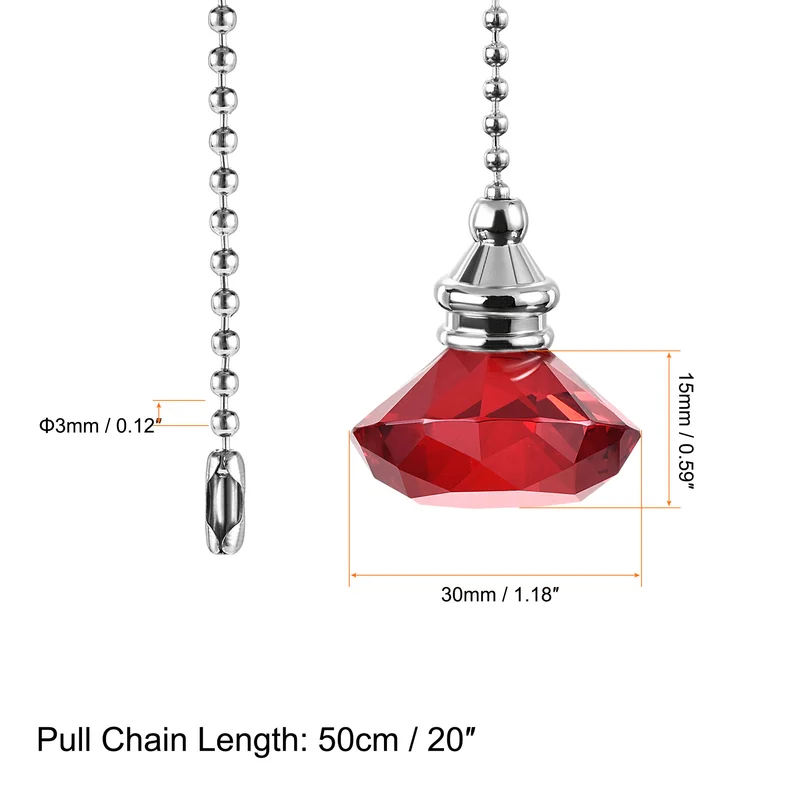 20 Inch Ceiling Fan Pull Chain Extension Crystal Diamond Pendant Red