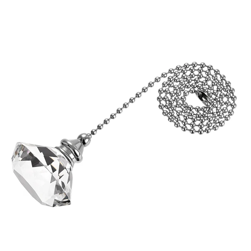 20 Inch Ceiling Fan Pull Chain, Decorative Crystal Fan Pull Chain Ornament Extension, 3mm Diameter Beaded Diamond Pendant, Clear