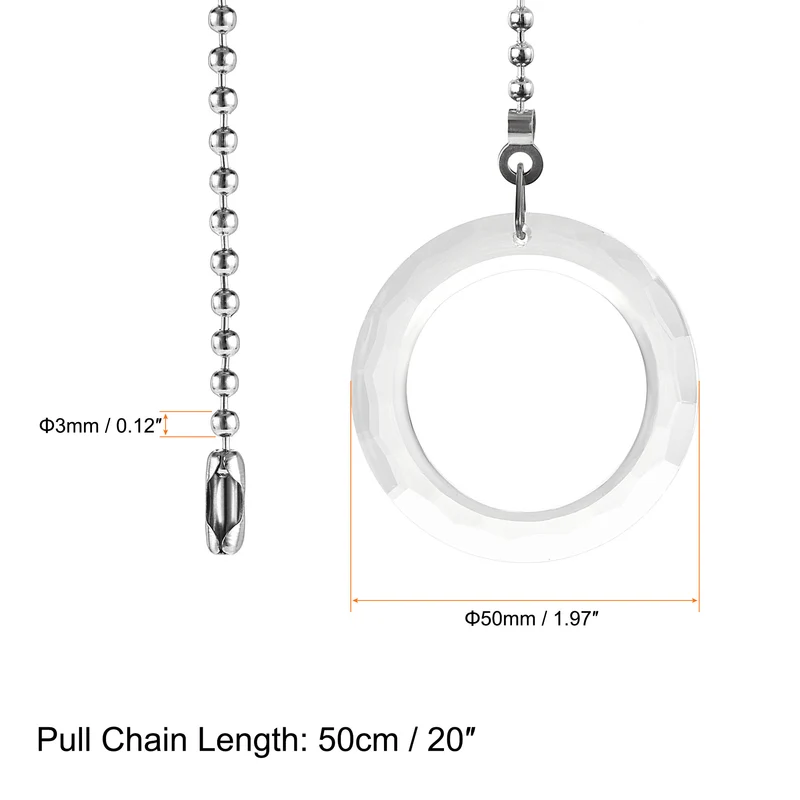 20 Inch Nickel Finish Pull Chain Extension 50mm Clear Crystal Circle Pendant