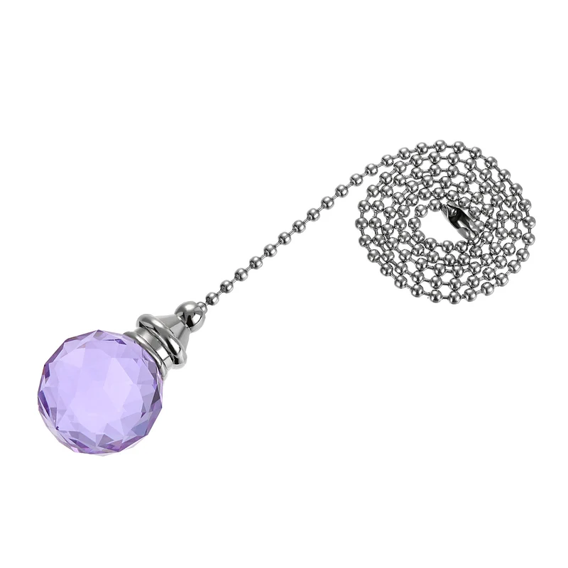 20 Inch Nickel Finish Pull Chain Extension 30mm Purple Crystal Ball Pendant
