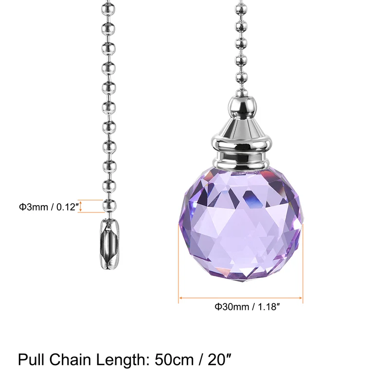 20 Inch Nickel Finish Pull Chain Extension 30mm Purple Crystal Ball Pendant