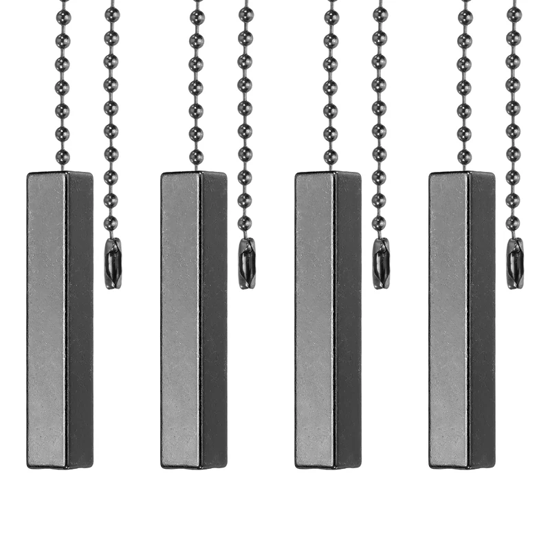 4Pcs 13.4" Alloy Ceiling Fan Pull Chain Square Pendant, Black