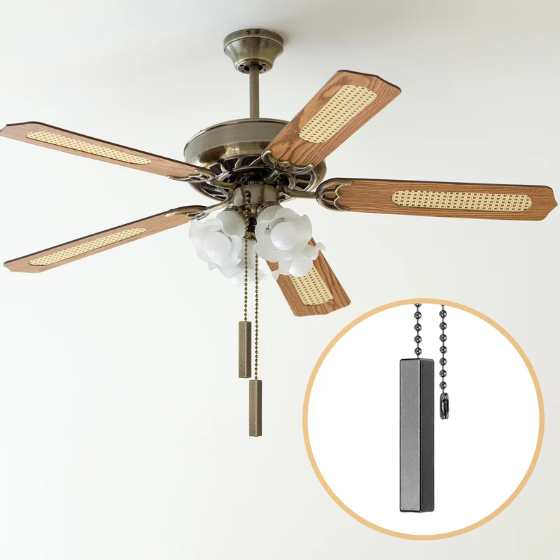 4Pcs 13.4" Alloy Ceiling Fan Pull Chain Square Pendant, Black