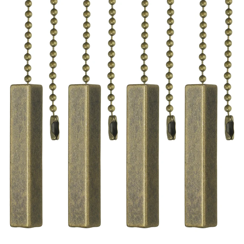 4Pcs 13.4" Alloy Ceiling Fan Pull Chain Square Pendant, Bronze