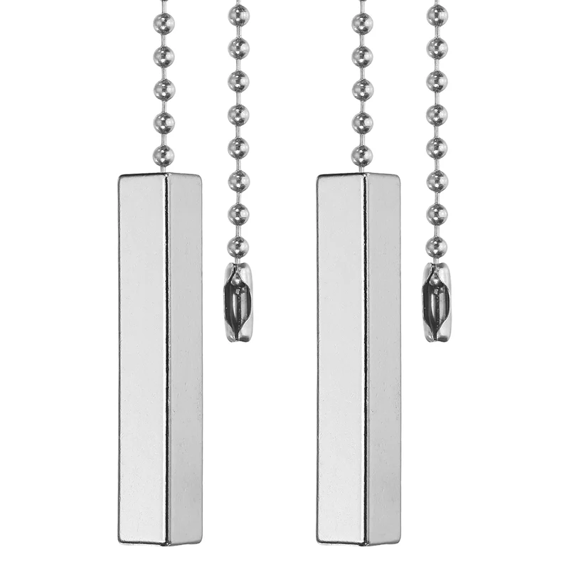 2Pcs 13.4" Alloy Ceiling Fan Pull Chain Square Pendant, Silver Tone