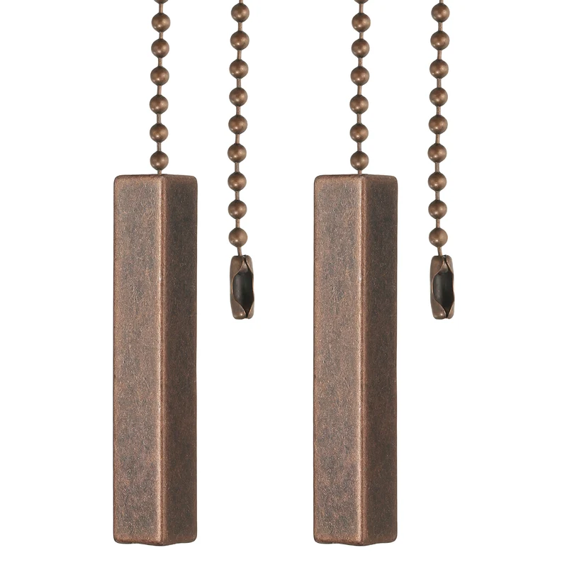 2Pcs 13.4" Alloy Ceiling Fan Pull Chain Square Pendant, Red Bronze