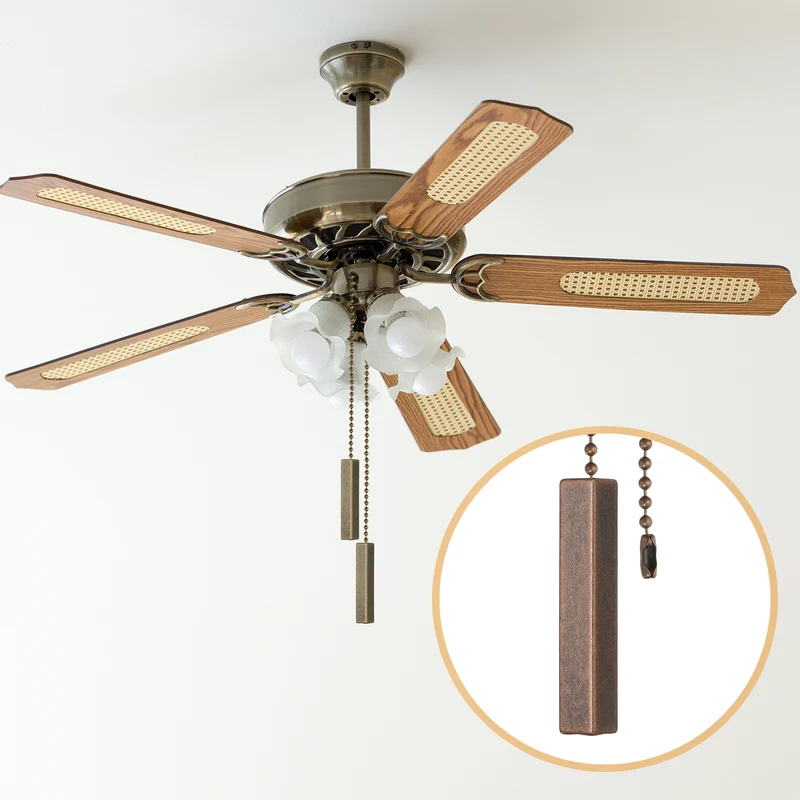 2Pcs 13.4" Alloy Ceiling Fan Pull Chain Square Pendant, Red Bronze