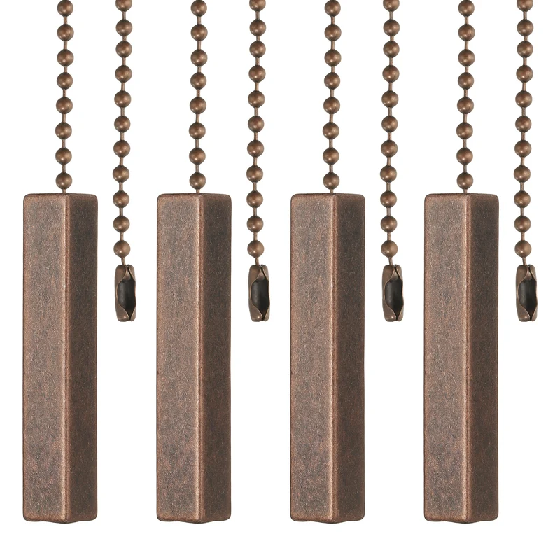 4Pcs 13.4" Alloy Ceiling Fan Pull Chain Square Pendant, Red Bronze