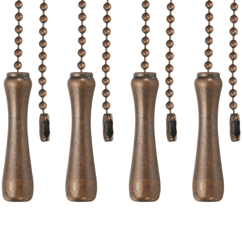 4Pcs 13" Alloy Ceiling Fan Pull Chain Handle Pendant, Red Bronze