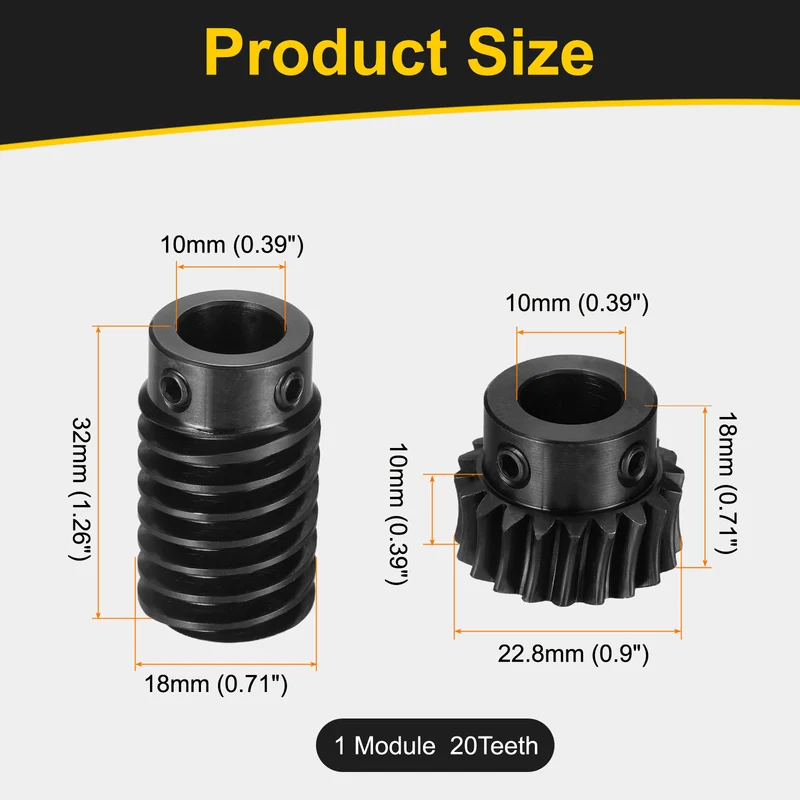 Worm Gear Set 1 Module 1:20 Reduction Rate(Gear-10mm Bore, Rod 10mm Bore)